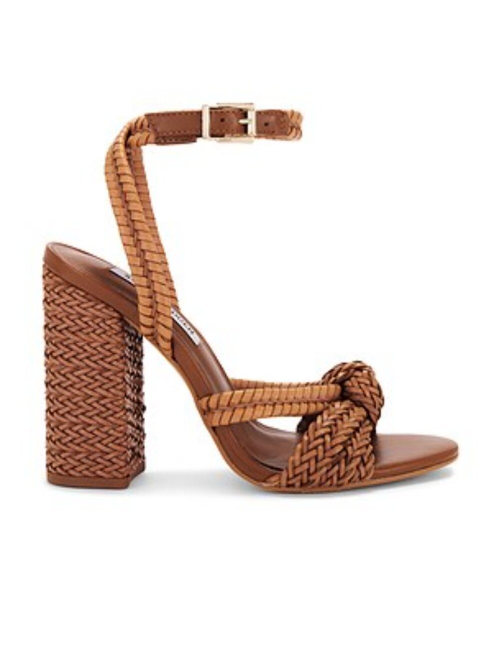 Steve Madden Cognac Brown Woven Braided Block Heel Strappy Sandals - Size 8.5